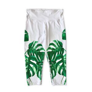 CHRLDR Monstera Leaf 3/4  Leggings Athleisure Yoga Tropical Resort Wear Vacation